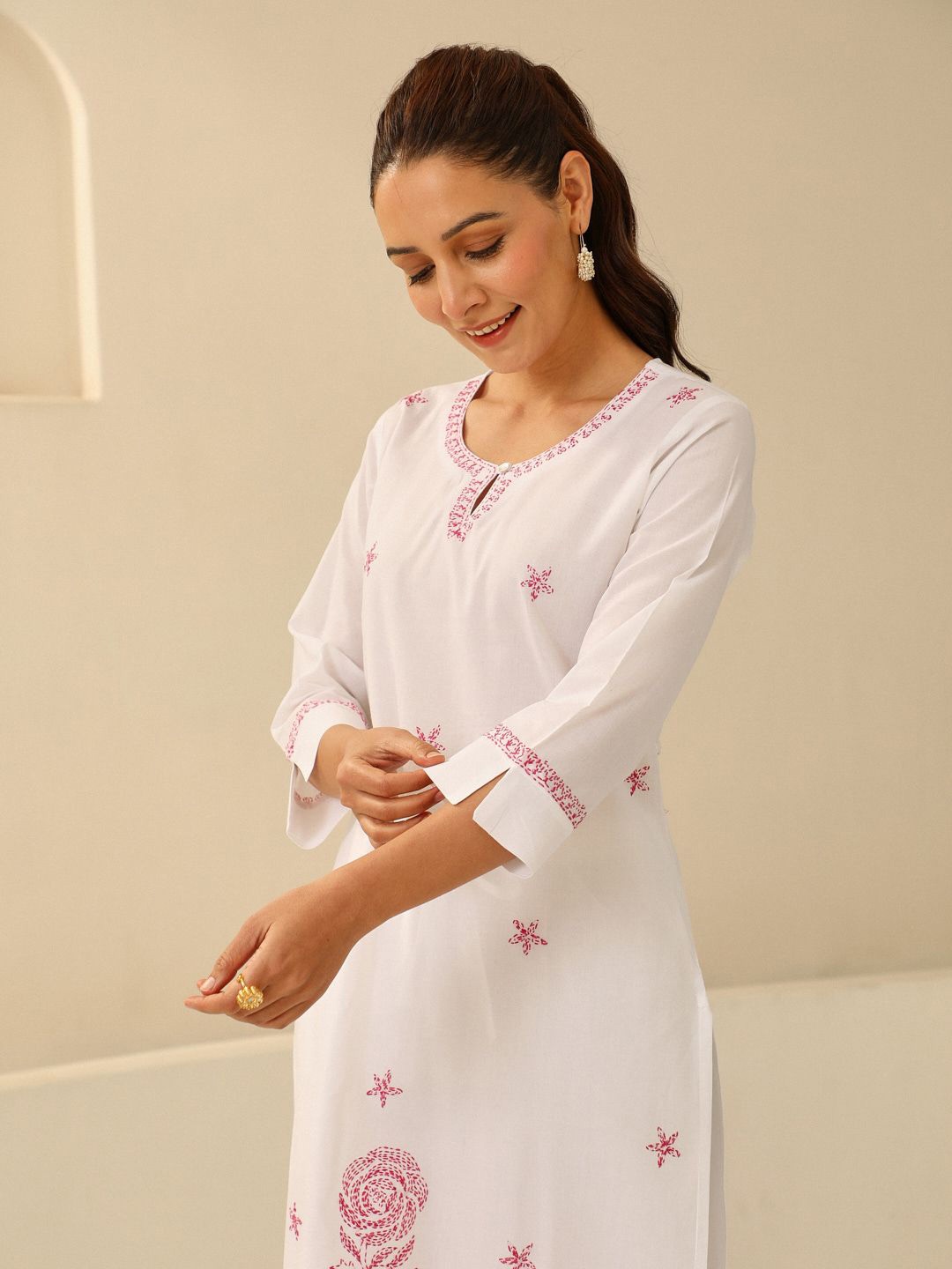 

House of Chikankari Cotton Chikankari Solid Women's 2 PC Long Kurta Set - White