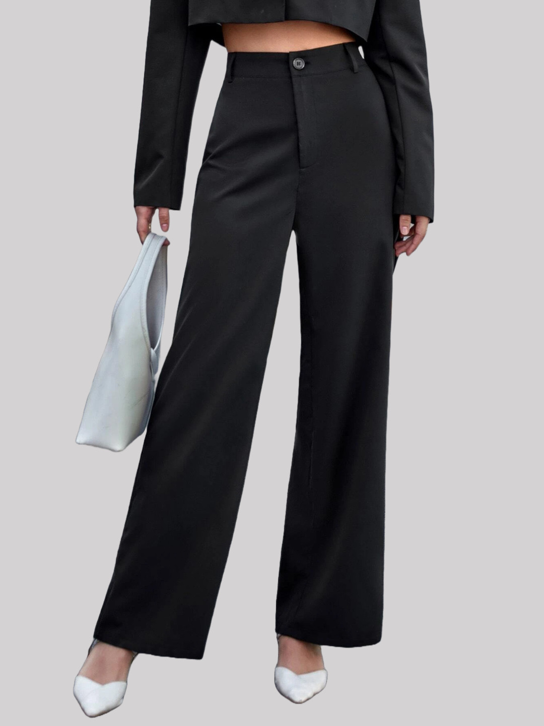 

FNOCKS Women Relaxed Straight Leg Stain Resistant High-Rise Wide Leg Trouser, Black