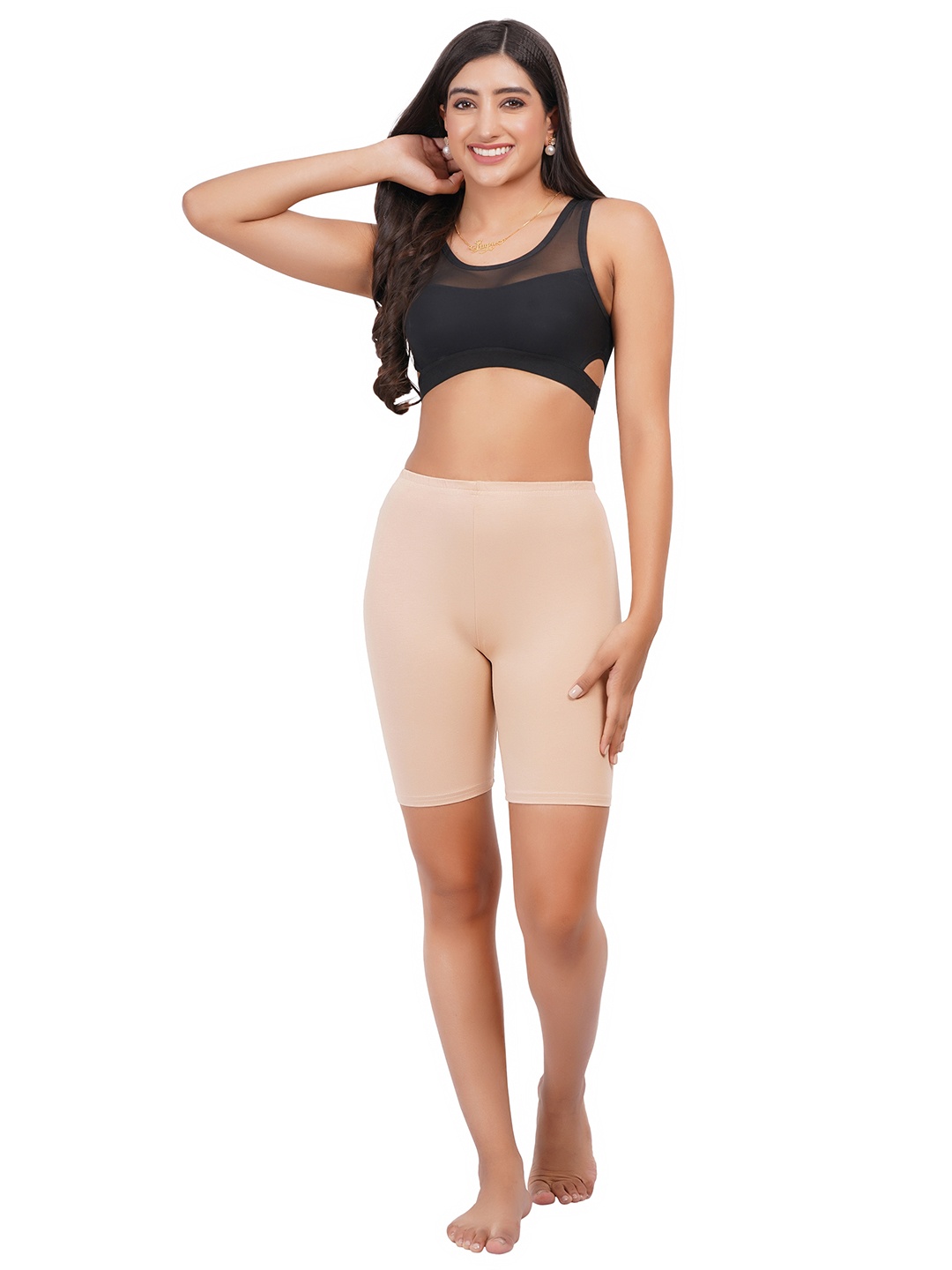 

Liigne Women Slim Fit Training or Gym Shorts, Beige