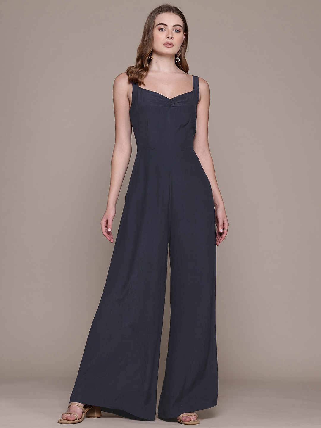 

Label Ritu Kumar Solid Sweetheart Neck Basic Jumpsuit, Navy blue