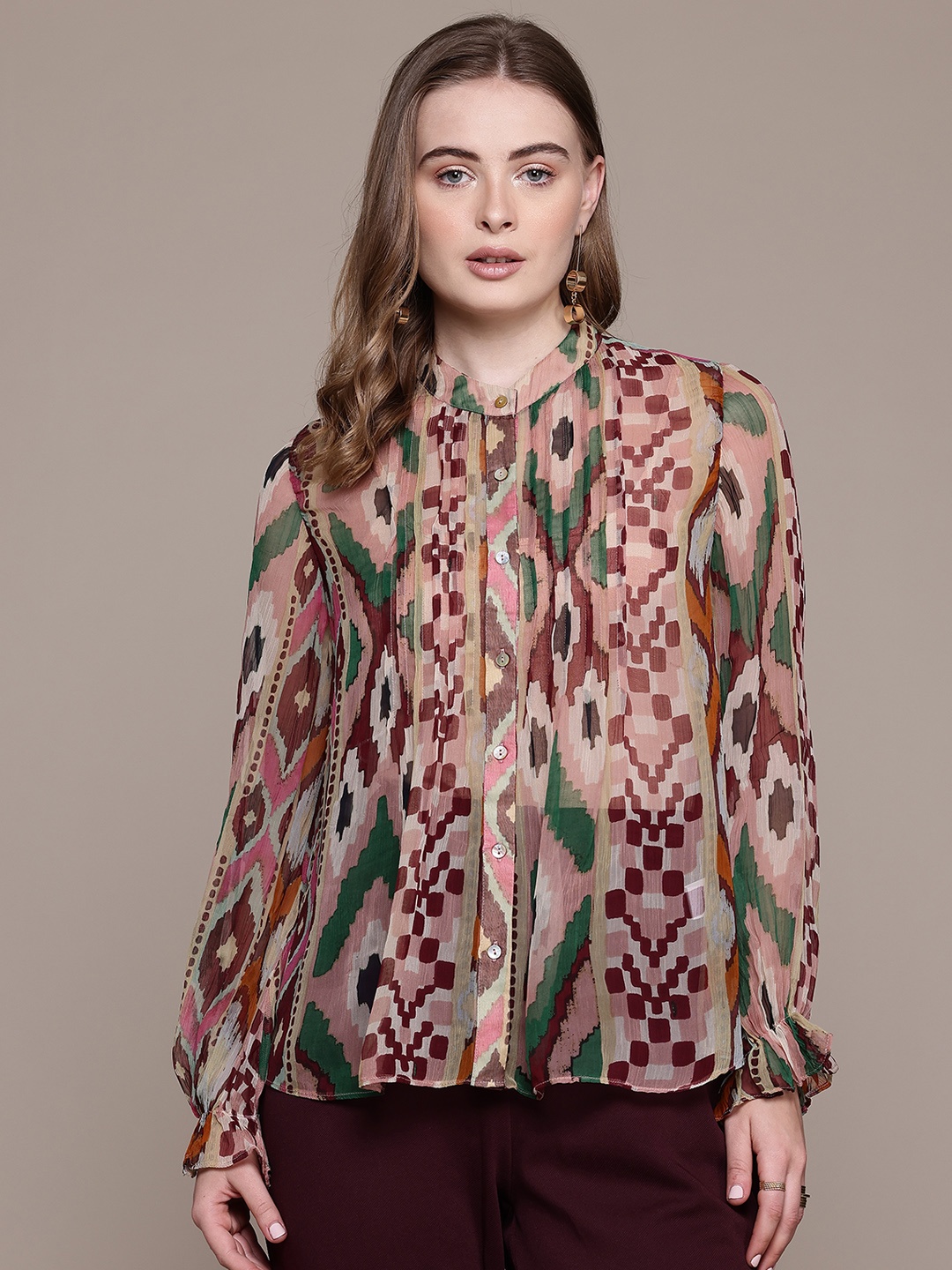 

Label Ritu Kumar Abstract Printed Semi Sheer Casual Shirt, Multi