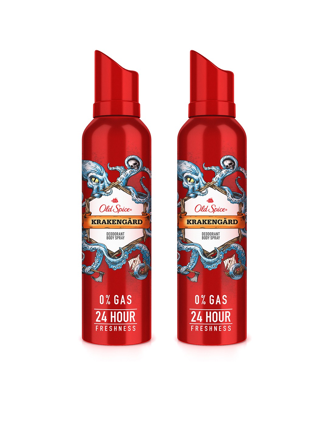

Old Spice Men Set of 2 Krakengard 0% Gas 24 Hour Freshness Deodorant Spray - 140 ml each, Red