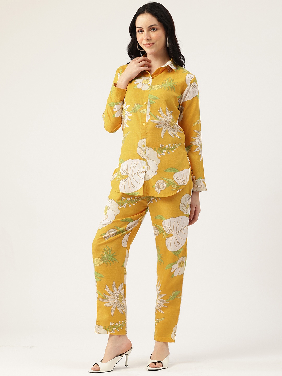 

Sleek Italia Floral Print Tunic With Trousers, Yellow