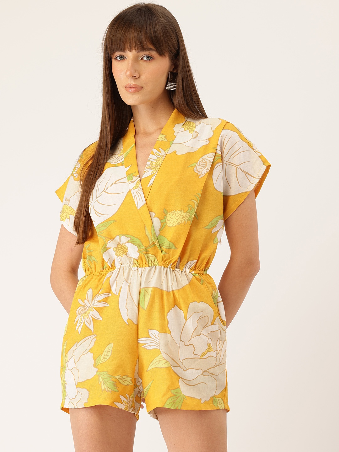 

Sleek Italia Floral Printed Extended Sleeves Jumpsuit, Yellow