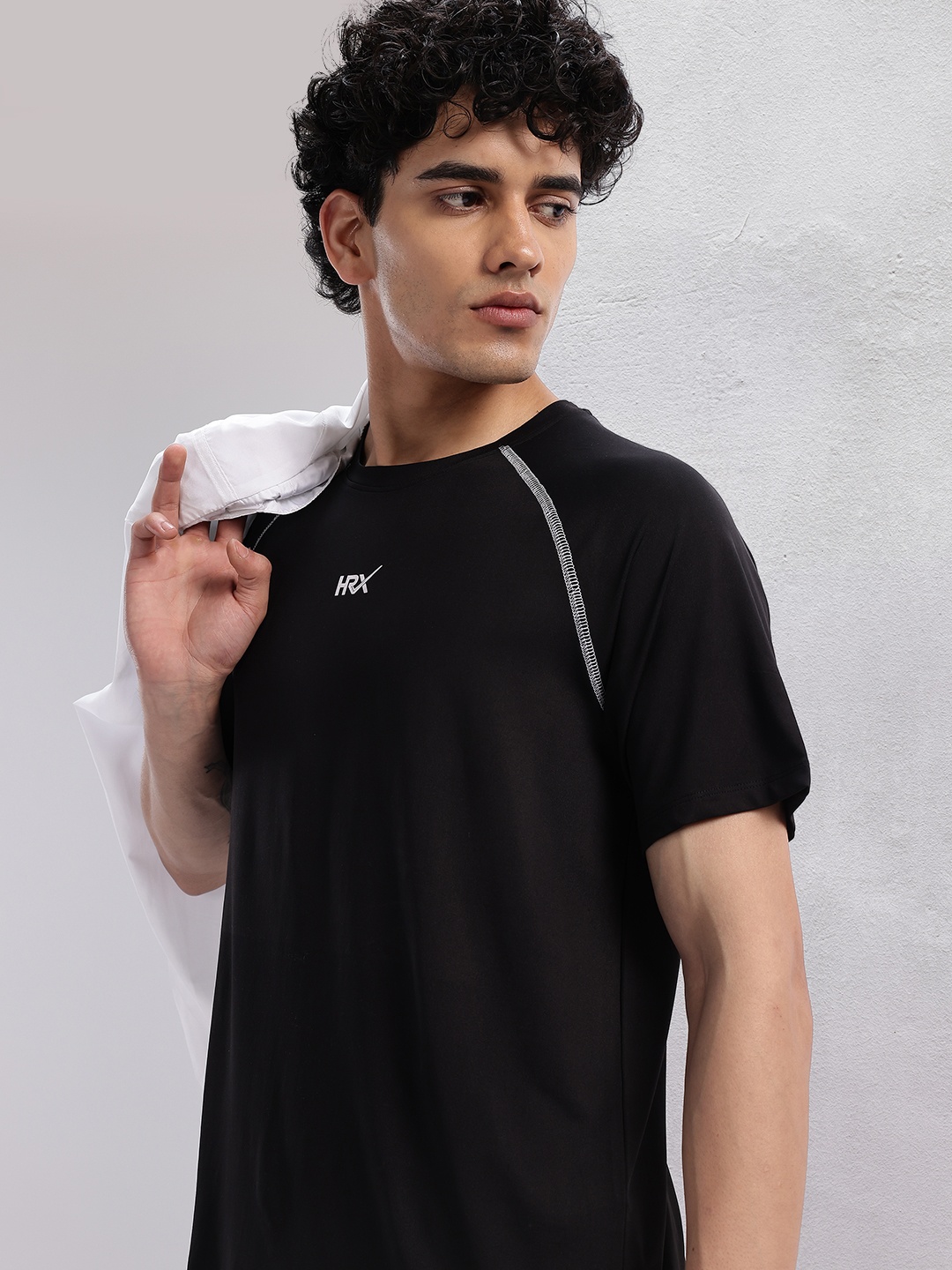 

HRX by Hrithik Roshan Brand Logo Detail Raglan Sleeves Rapid Dry Training or Gym T-shirt, Black