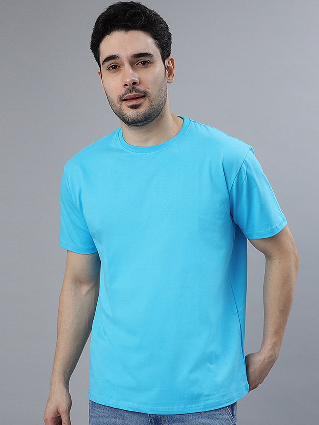 

Wear Your Opinion Men Solid Round Neck Cotton T-shirt, Blue