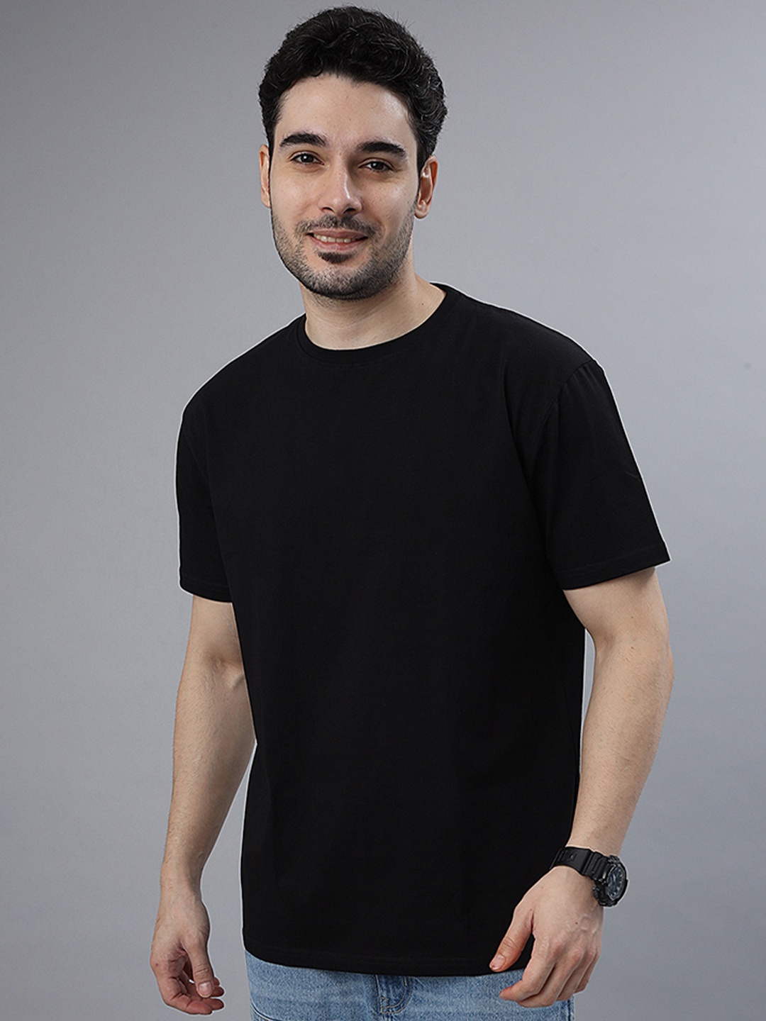 

Wear Your Opinion Men Solid Round Neck Cotton T-shirt, Black