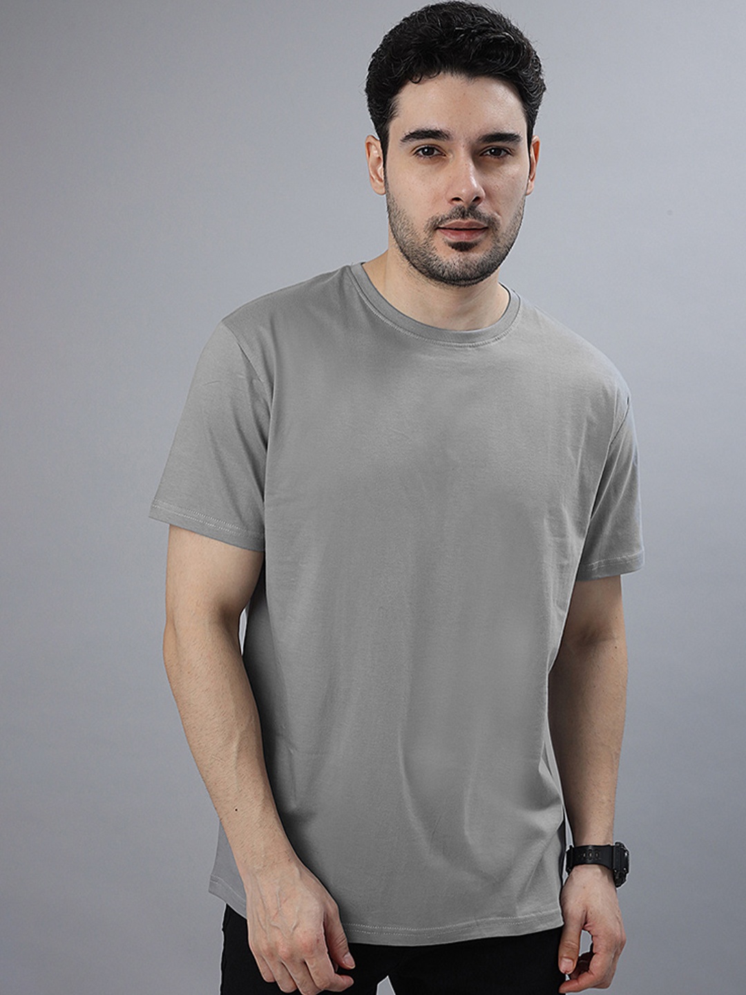 

Wear Your Opinion Men Solid Round Neck Cotton T-shirt, Grey