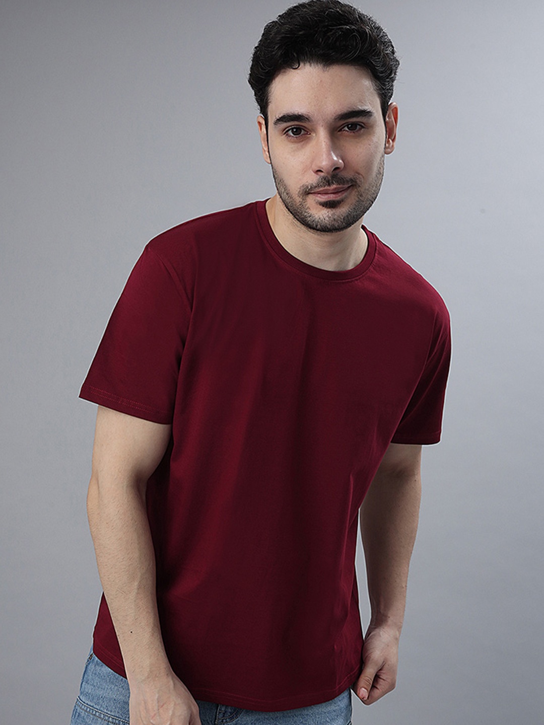 

Wear Your Opinion Men Solid Round Neck Cotton T-shirt, Maroon
