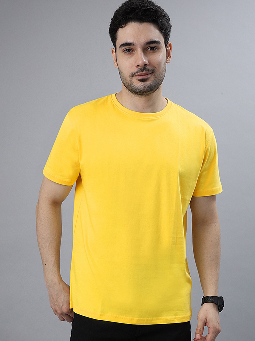 

Wear Your Opinion Men Solid Round Neck Cotton T-shirt, Yellow