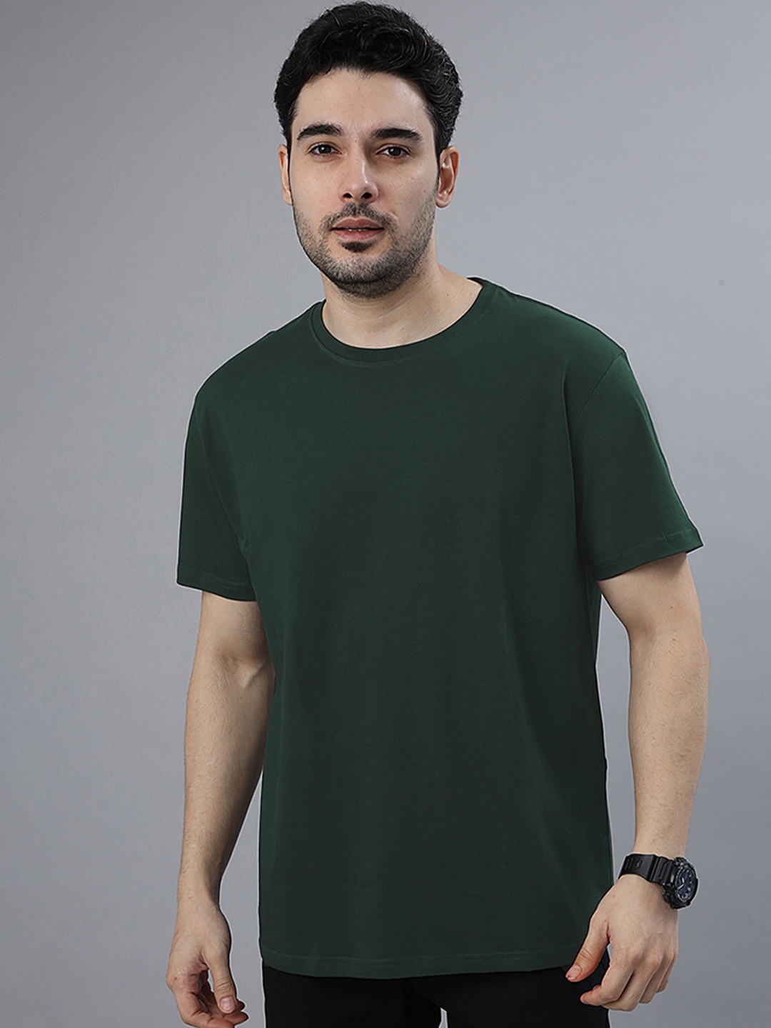 

Wear Your Opinion Men Solid Round Neck Cotton T-shirt, Green