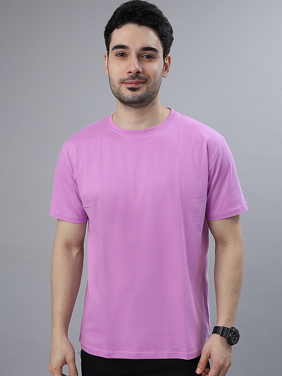 

Wear Your Opinion Men Solid Round Neck Cotton T-shirt, Lavender