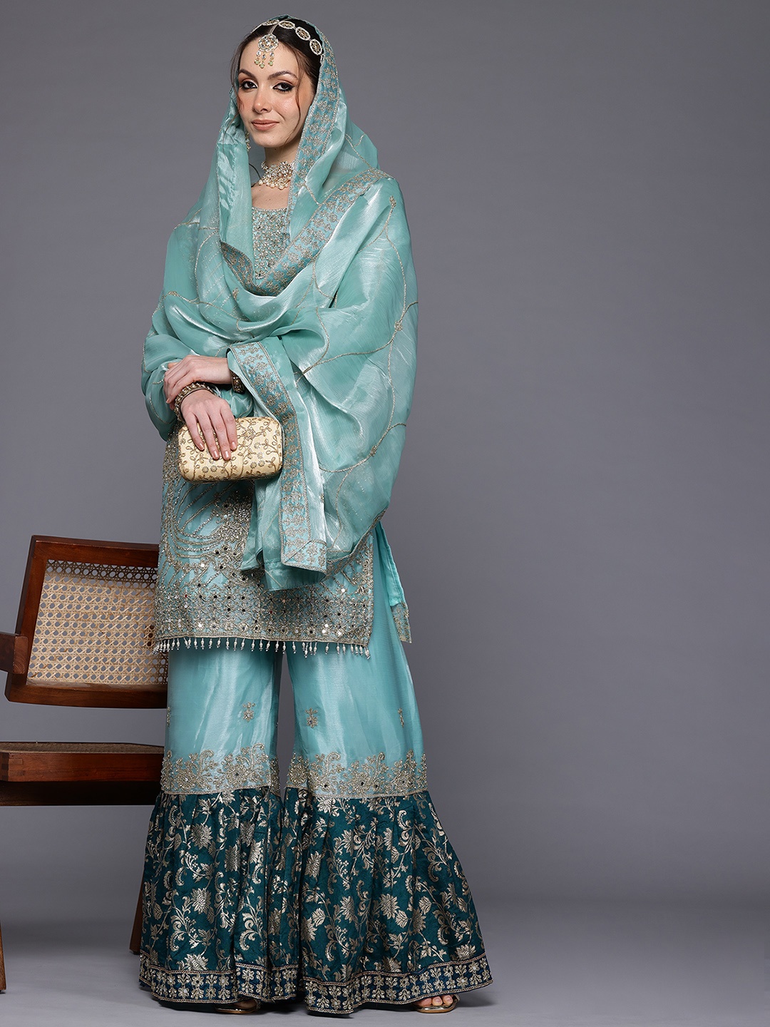 

Ahalyaa Embroidered Organza Semi-Stitched Dress Material, Blue