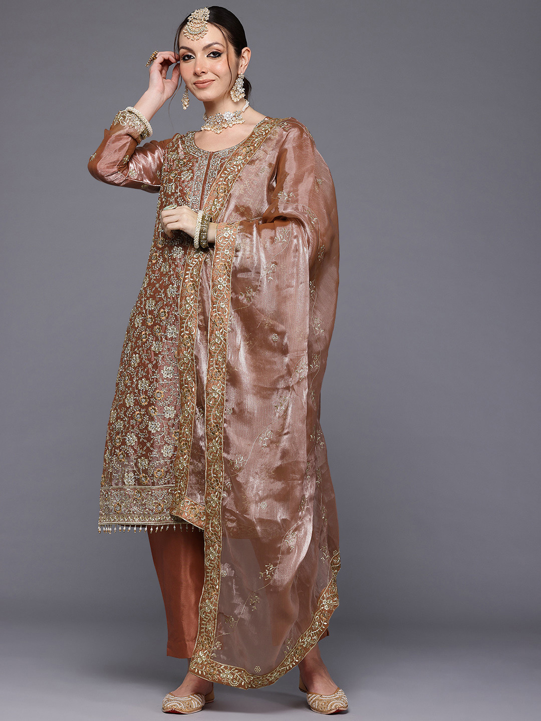 

Ahalyaa Embroidered Organza Semi-Stitched Dress Material, Maroon