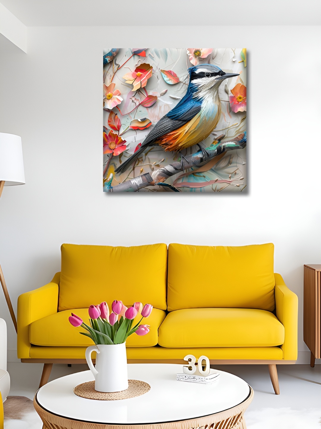 

OLIVE TREE White & Blue Birds And Animals Canvas Wall Art