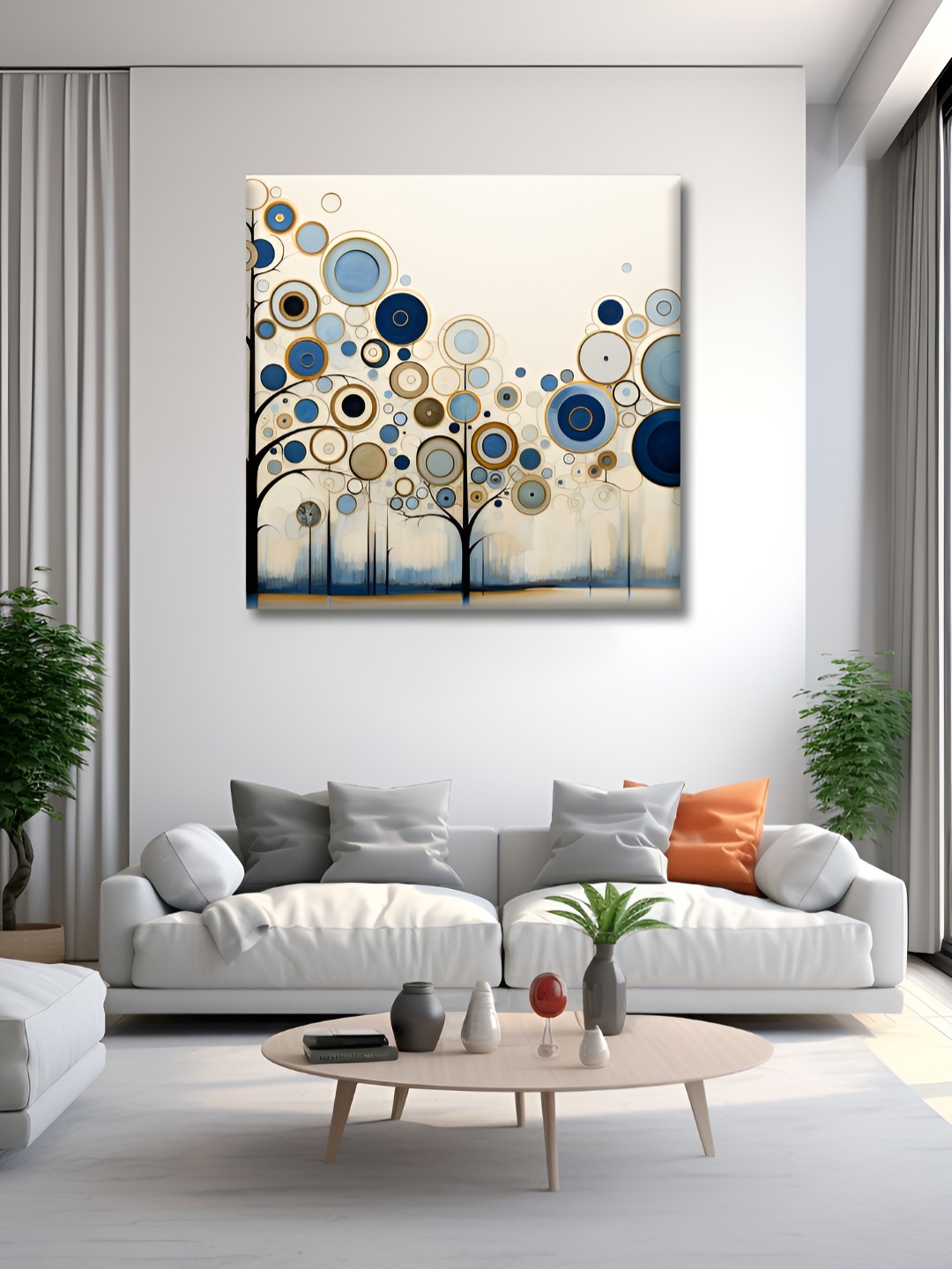 

OLIVE TREE White & Blue Abstract Printed Canvas Wall Art