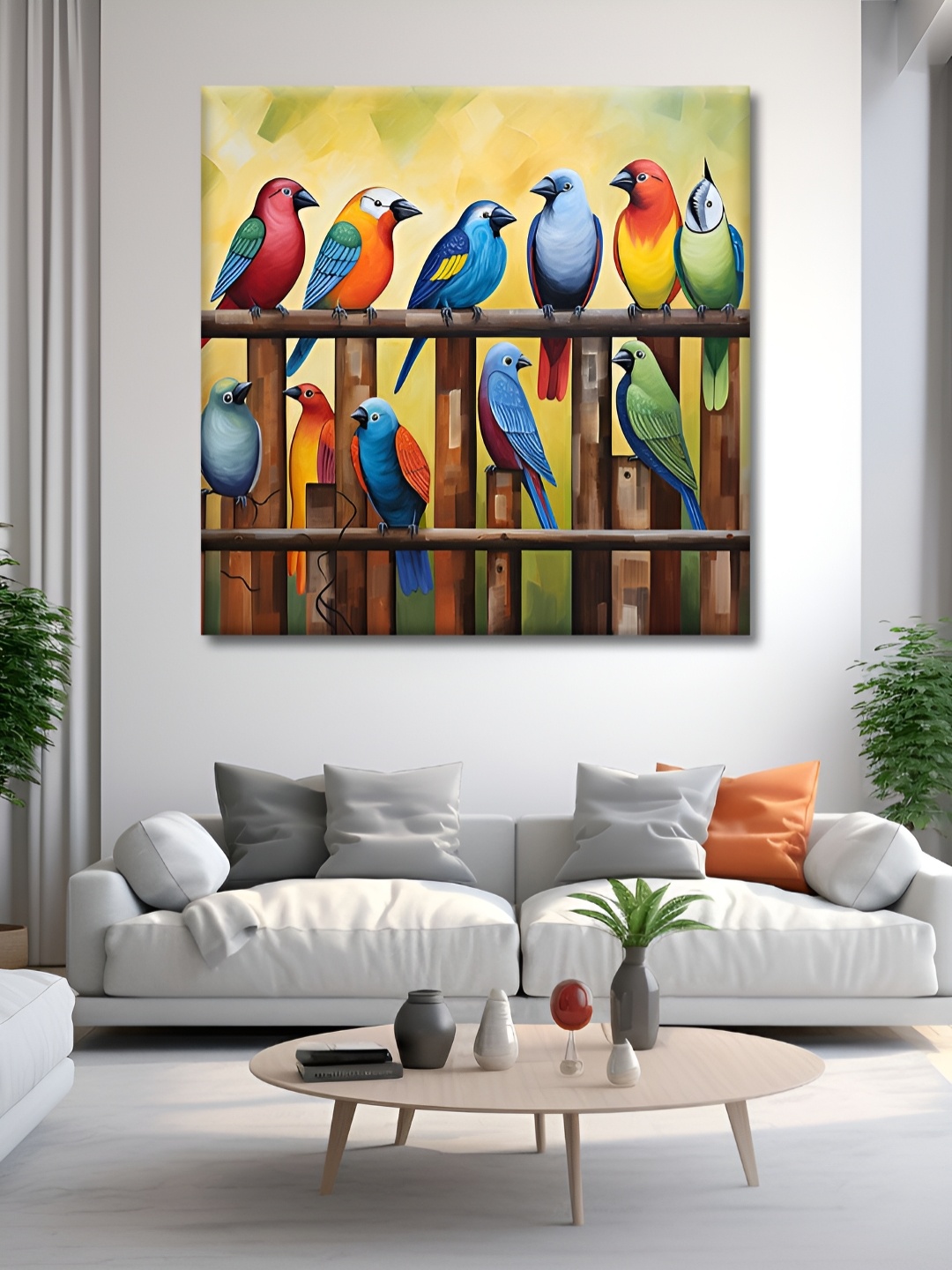 

OLIVE TREE Yellow & Blue Birds And Animals Canvas Wall Art