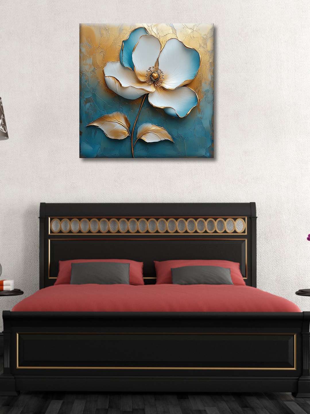 

OLIVE TREE Blue & Gold-Toned Canvas Floral and Botanical Wall Painting