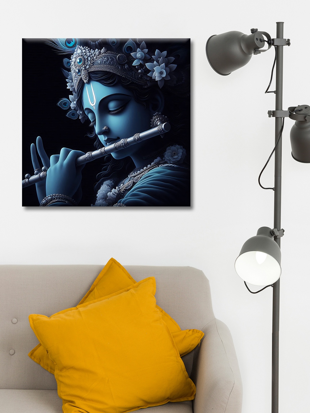 

OLIVE TREE Blue And White Krishna Religious Canvas Wall Art