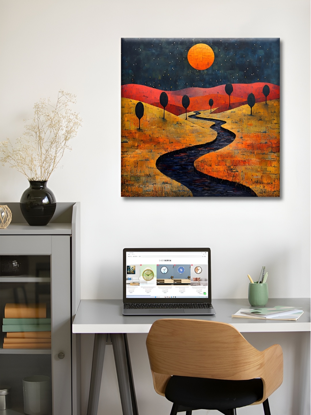 

OLIVE TREE Orange & Grey Abstract Canvas Wall Art