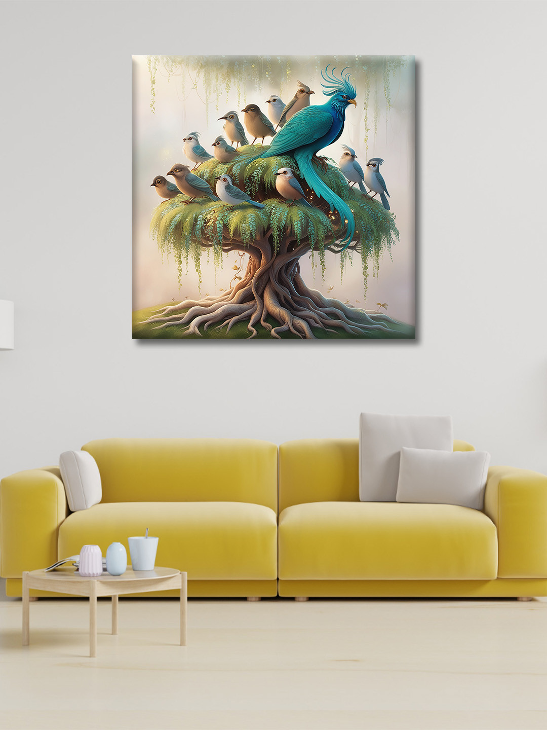 

Olive Tree Blue & Green Canvas Birds and Animals Wall Painting