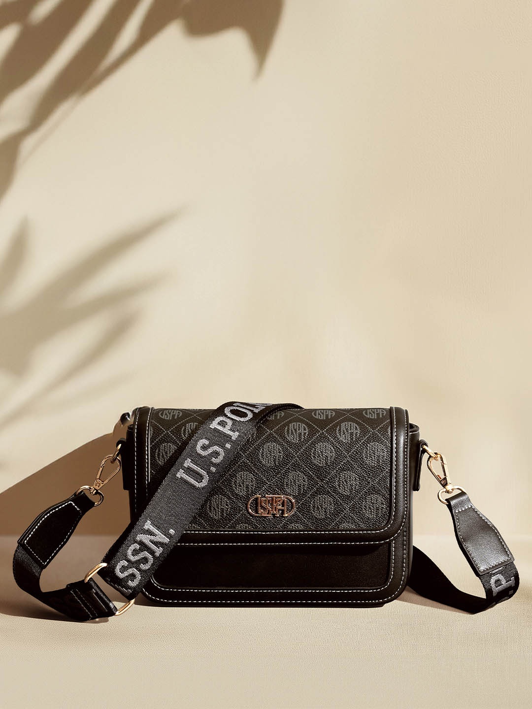 

U.S. Polo Assn. Women AGATHA Checked Structured Sling Bag, Black