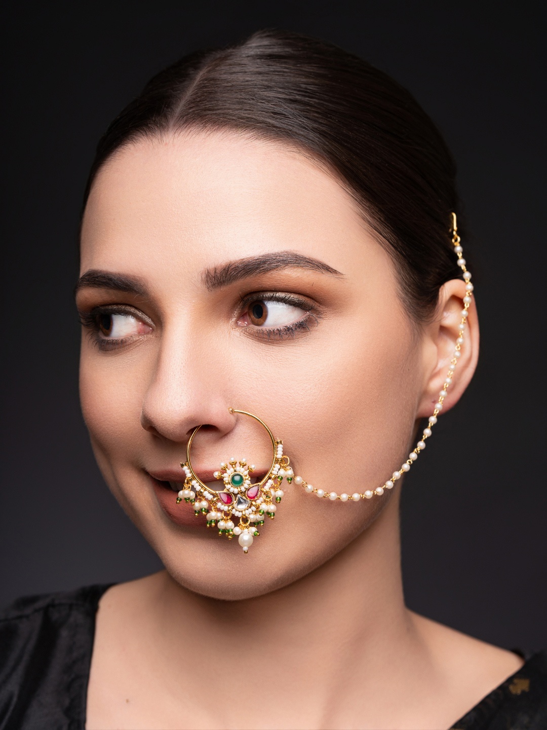 

PANASH Gold-Plated Cubic Zirconia Chained Nosepin