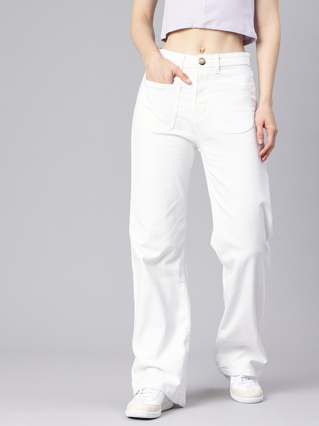 

ADBUCKS Women Comfort Wide Leg High-Rise Stretchable Jeans, White