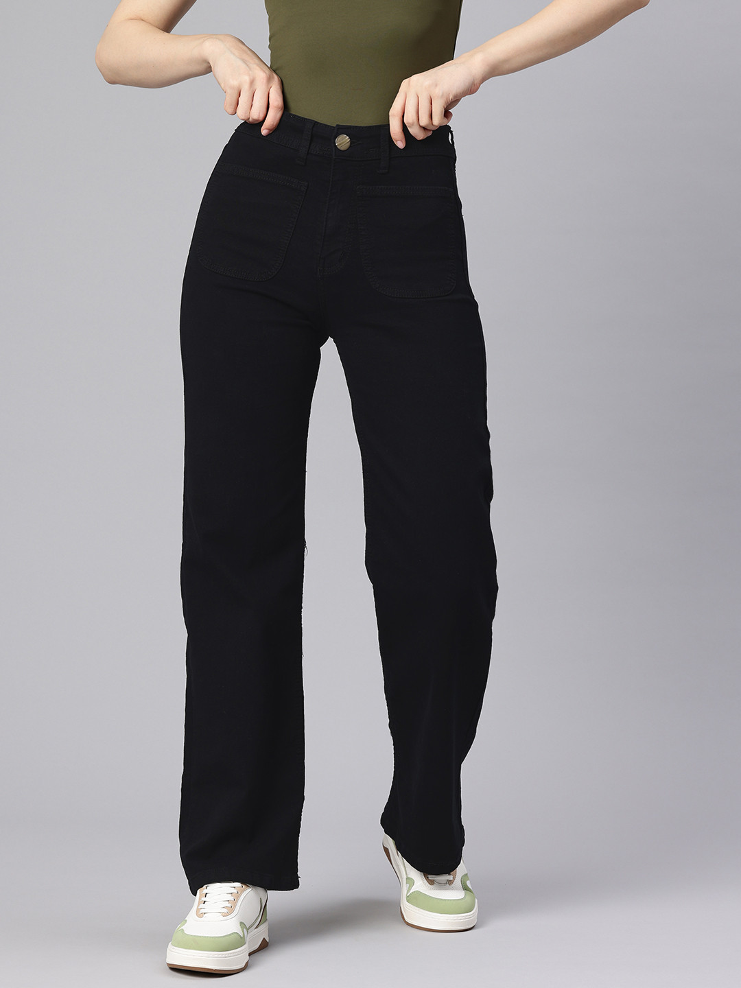 

ADBUCKS Women Wide Leg High-Rise Jeans, Black