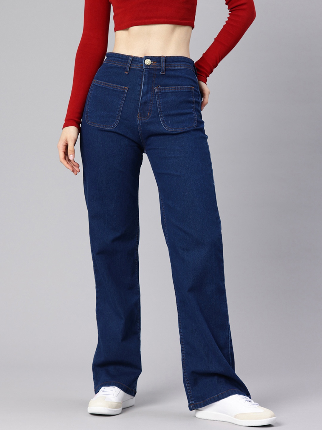 

ADBUCKS Women Comfort Wide Leg High-Rise Stretchable Jeans, Navy blue