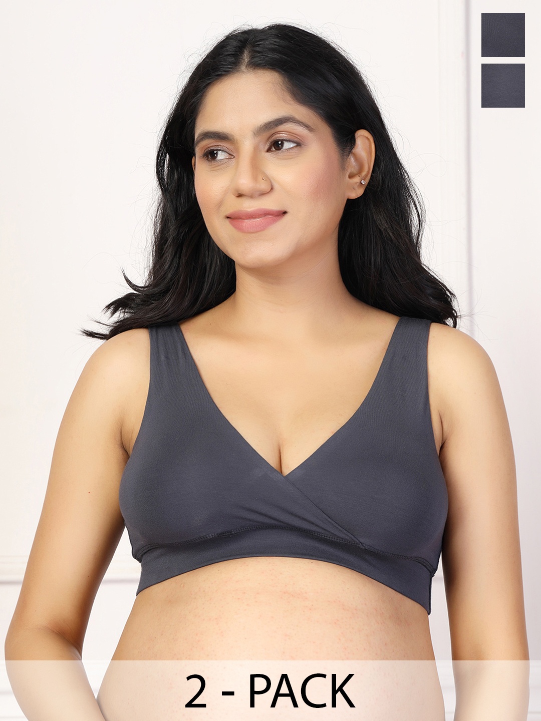 

House Of Zelena Pack of 2 Full Coverage Lightly Padded Maternity Feeding Bras, Grey