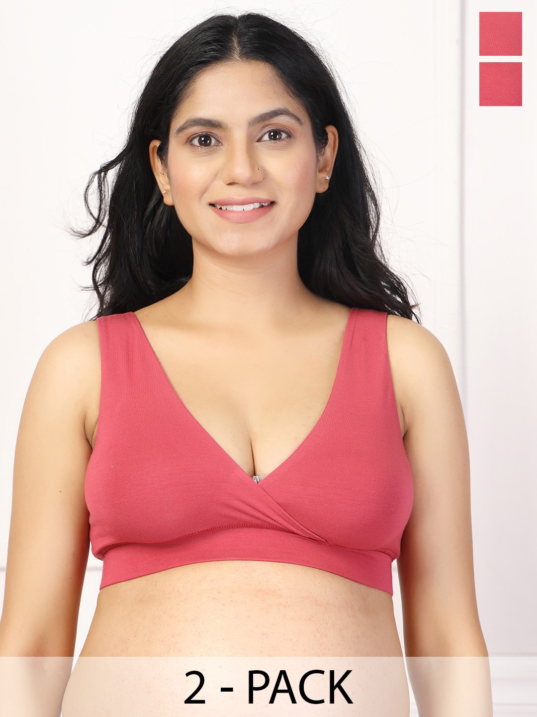 

House Of Zelena Pack of 2 Full Coverage Lightly Padded Maternity Feeding Bras, Red
