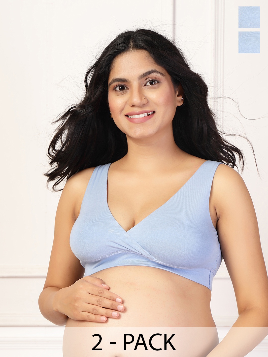 

House Of Zelena Women's Pack of 2 Maternity Bra, Blue