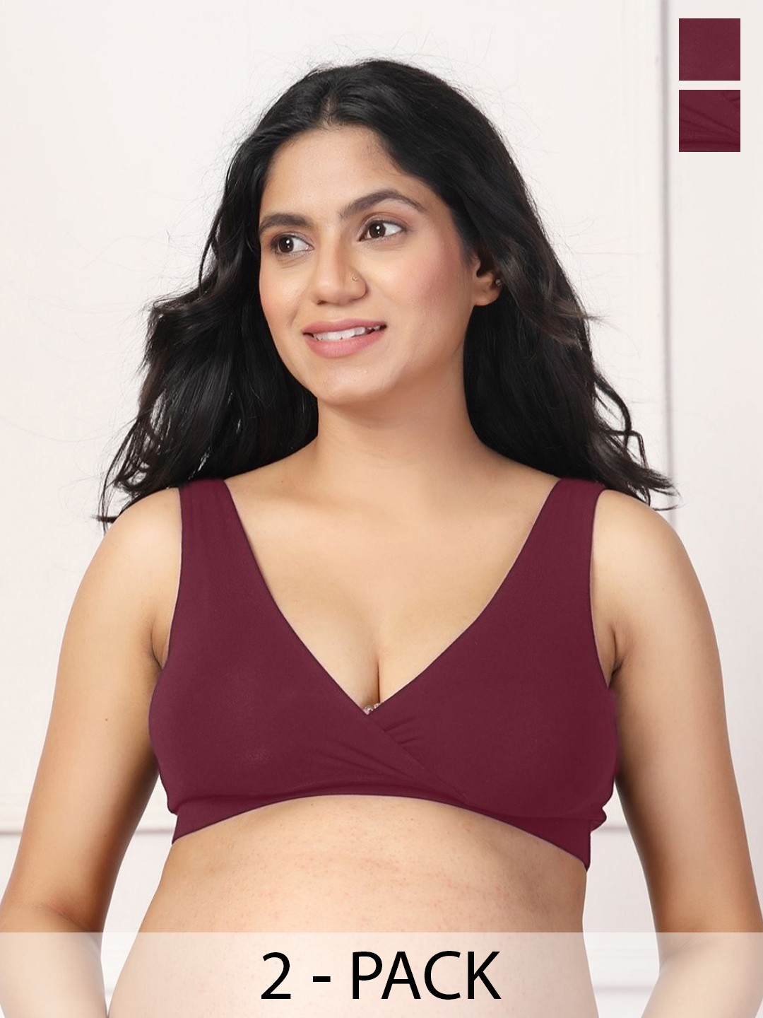 

House Of Zelena Women's Pack of 2 Maternity Bra, Maroon