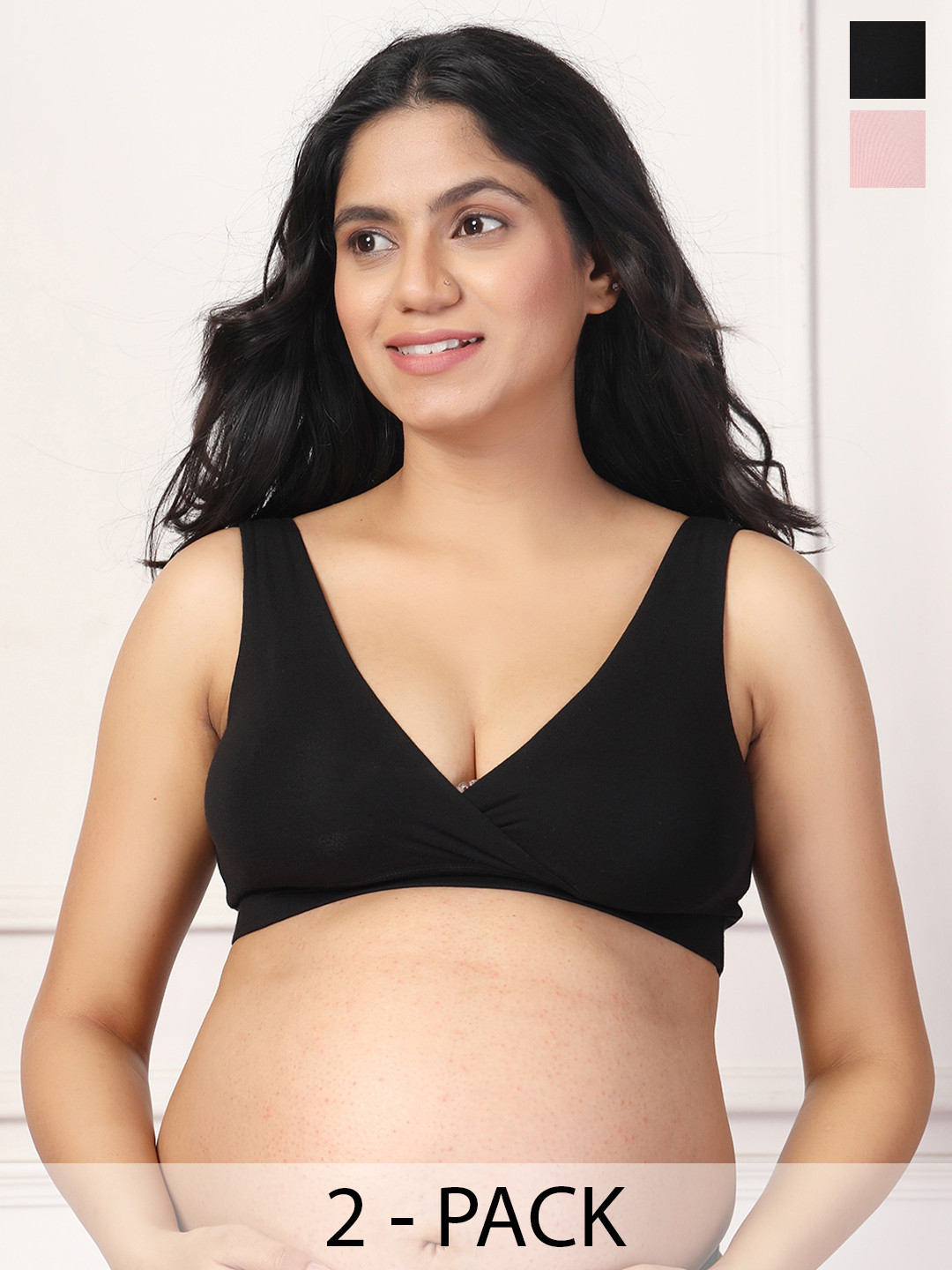 

House Of Zelena Pack of 2 Stretchable Lightly Padded Maternity Feeding Bras, Black