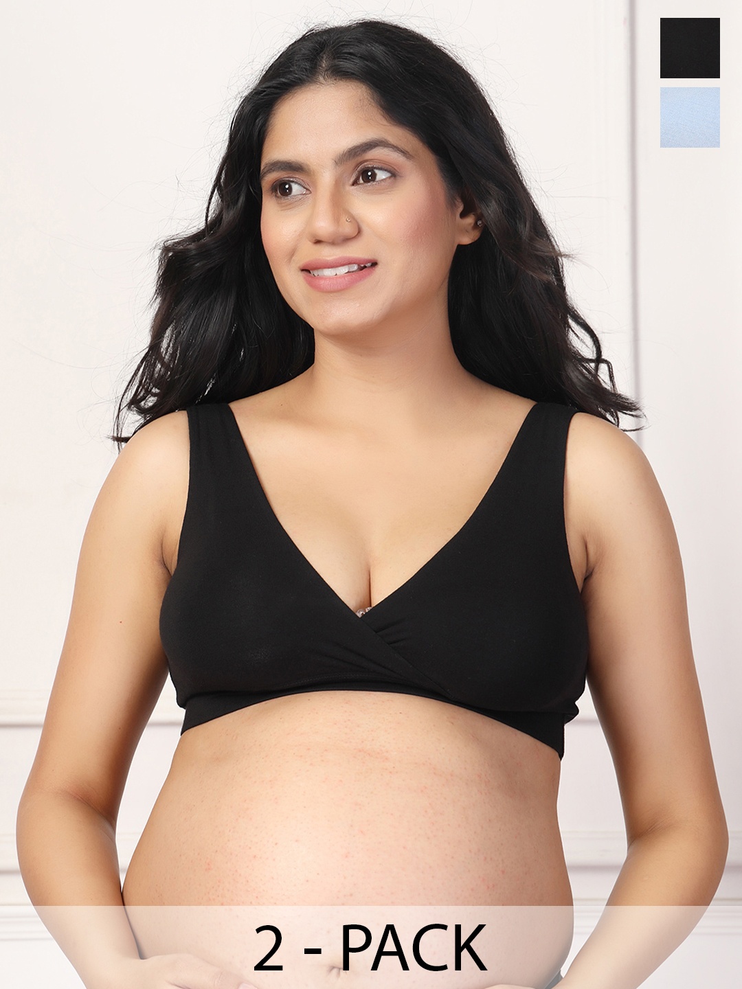 

House Of Zelena Pack of 2 Stretchable Lightly Padded Maternity Feeding Bras, Black