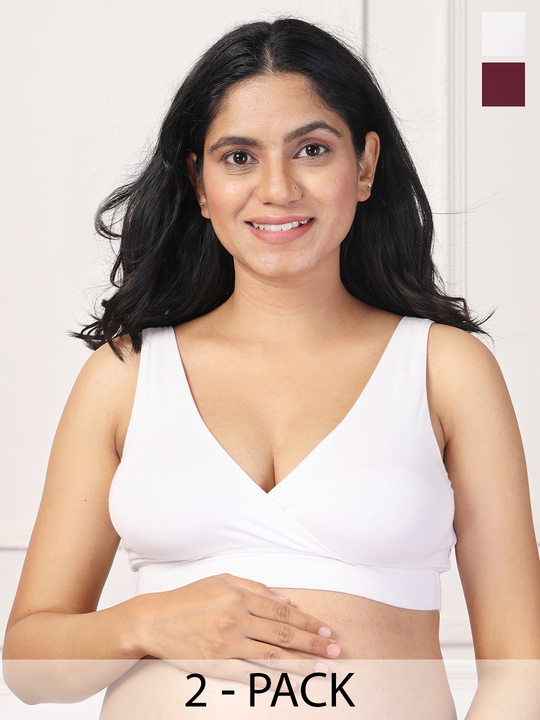 

House Of Zelena Pack of 2 Stretchable Lightly Padded Maternity Feeding Bras, White
