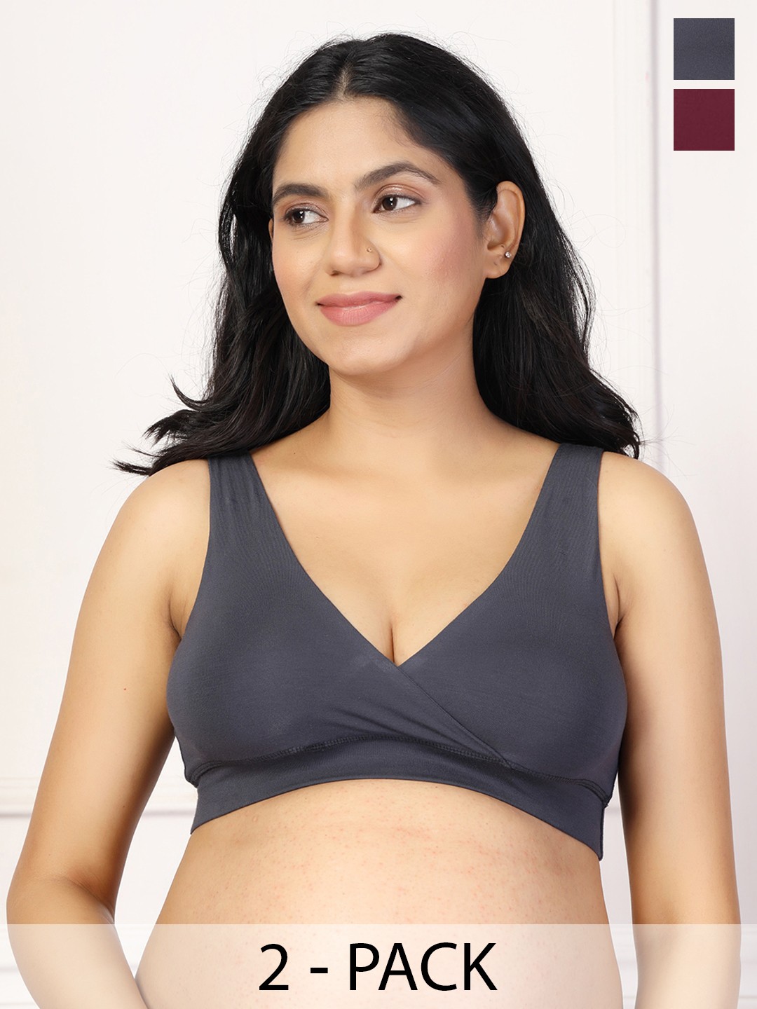 

House Of Zelena Women's Pack of 2 Maternity Bra, Grey