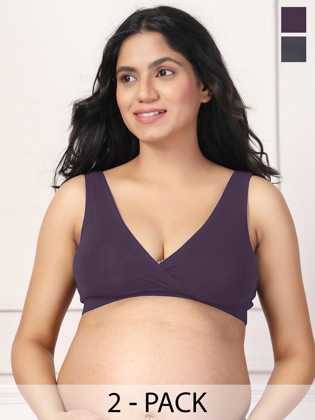 

House Of Zelena Pack of 2 Stretchable Lightly Padded Maternity Feeding Bras, Purple