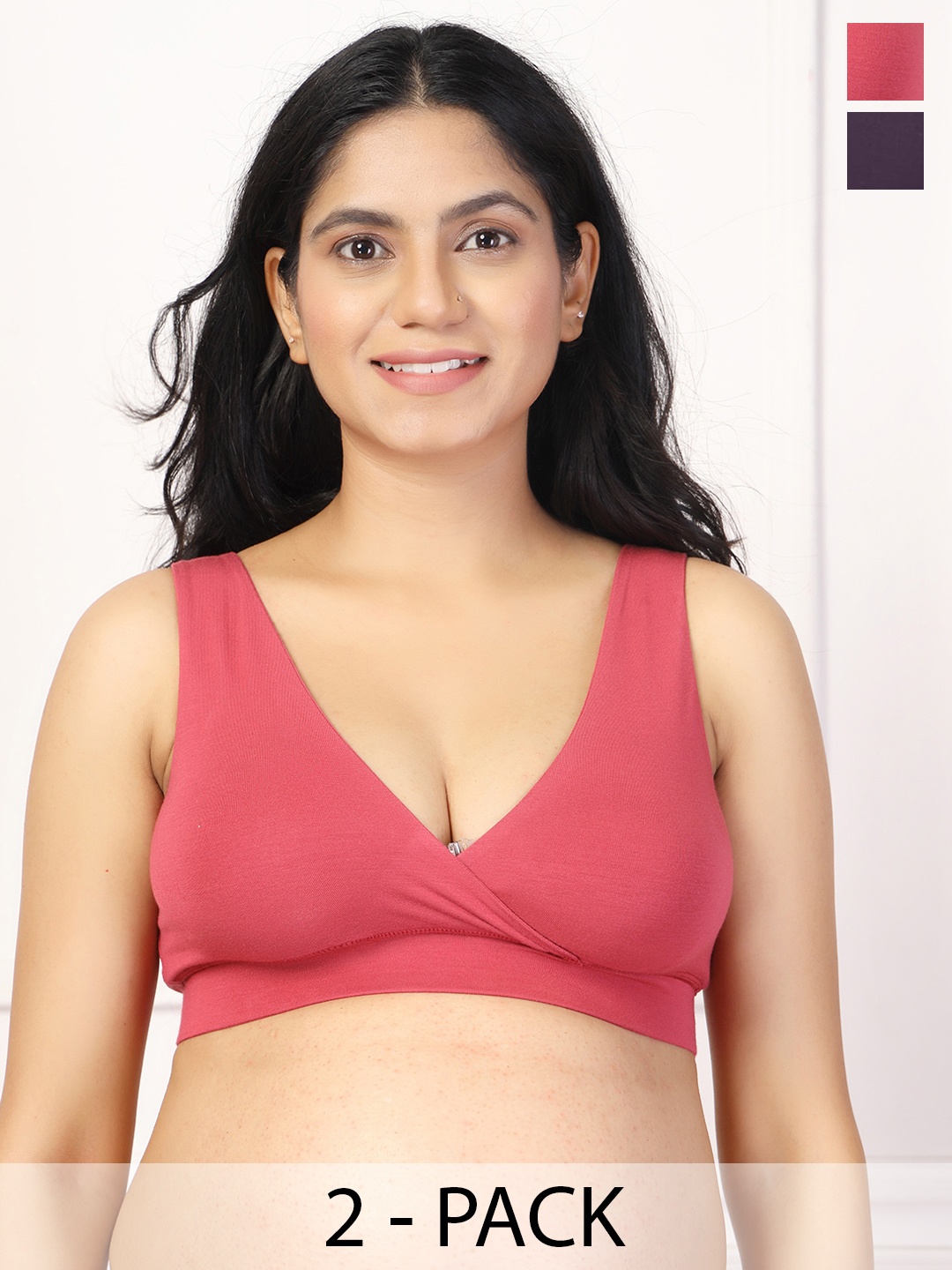 

House Of Zelena Women's Pack of 2 Maternity Bra, Purple