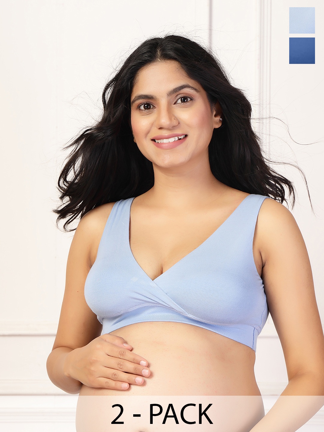 

House Of Zelena Pack of 2 Stretchable Lightly Padded Maternity Feeding Bras, Blue