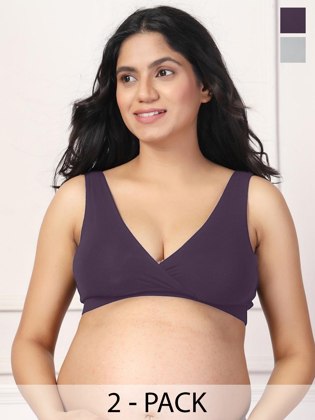 

House Of Zelena Pack of 2 Stretchable Lightly Padded Maternity Feeding Bras, Purple