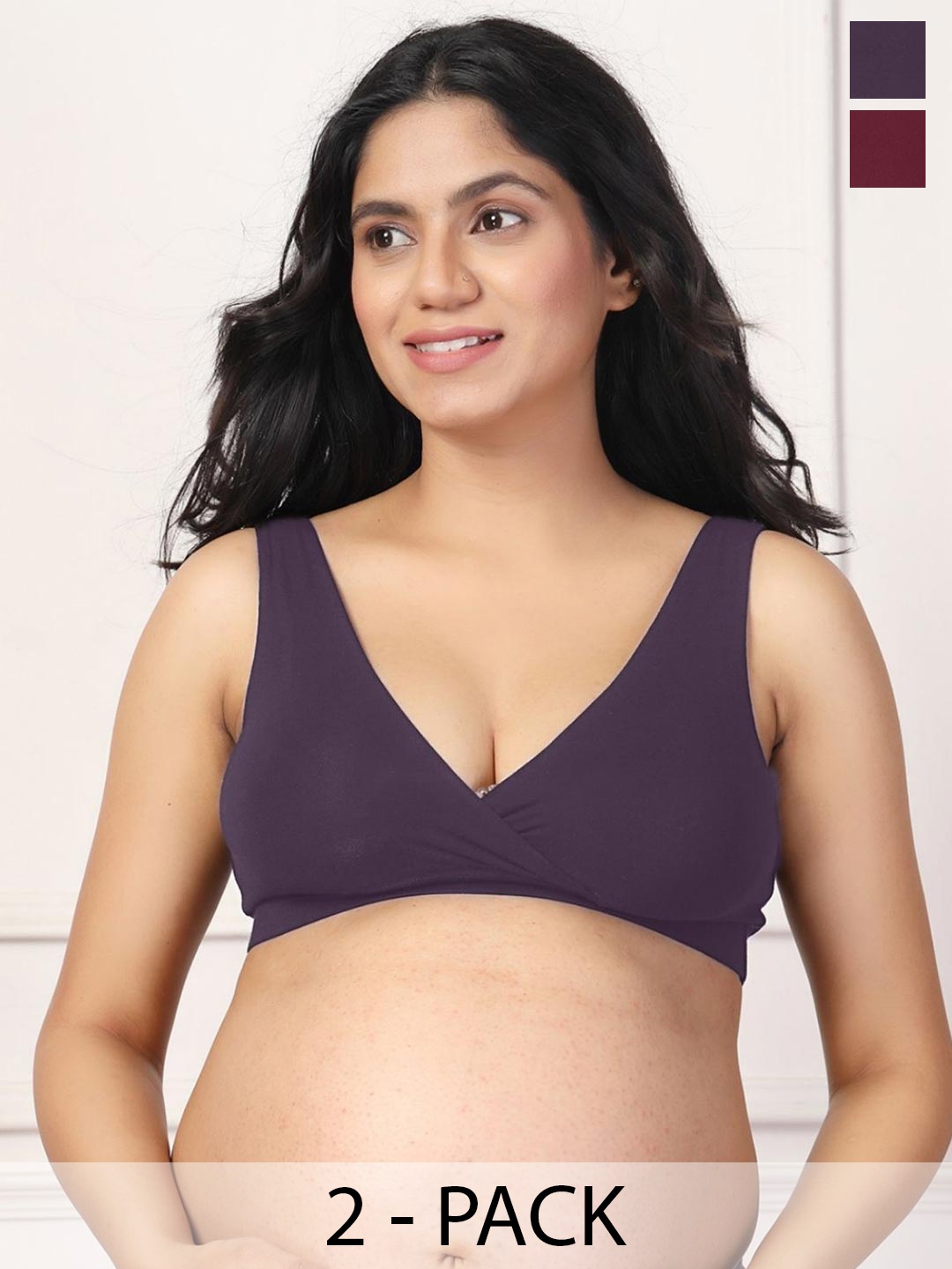 

House Of Zelena Pack of 2 Stretchable Lightly Padded Maternity Feeding Bras, Purple