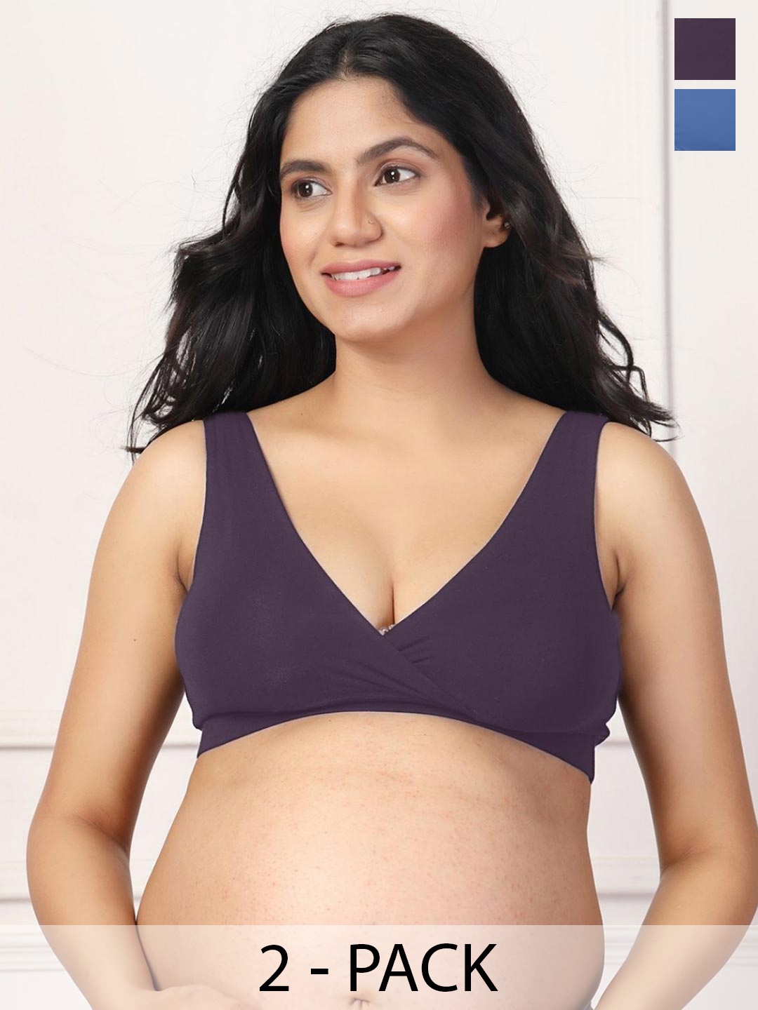 

House Of Zelena Pack of 2 Stretchable Lightly Padded Maternity Feeding Bras, Purple