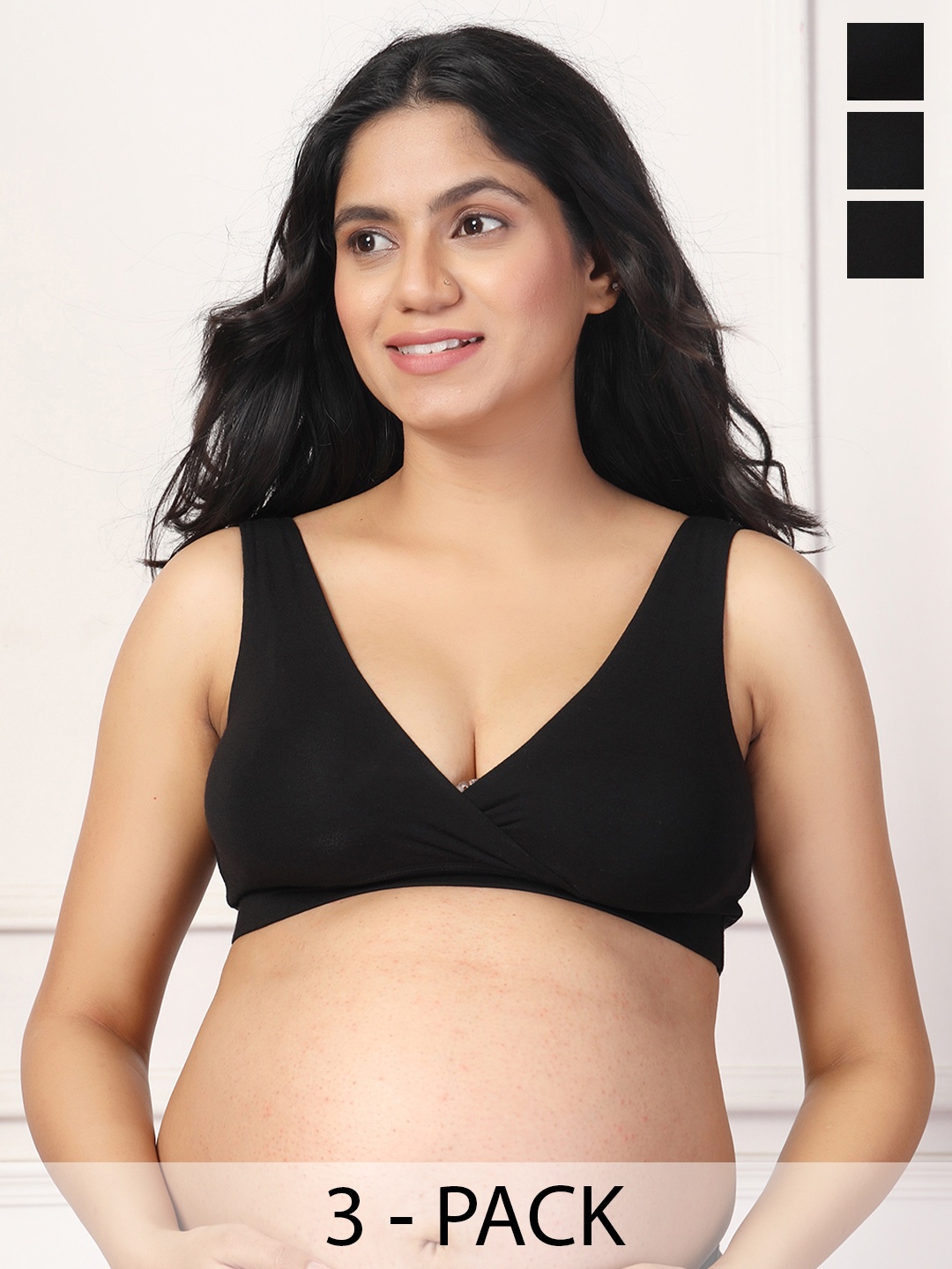 

House Of Zelena Women's Pack of 3 Maternity Bra, Black