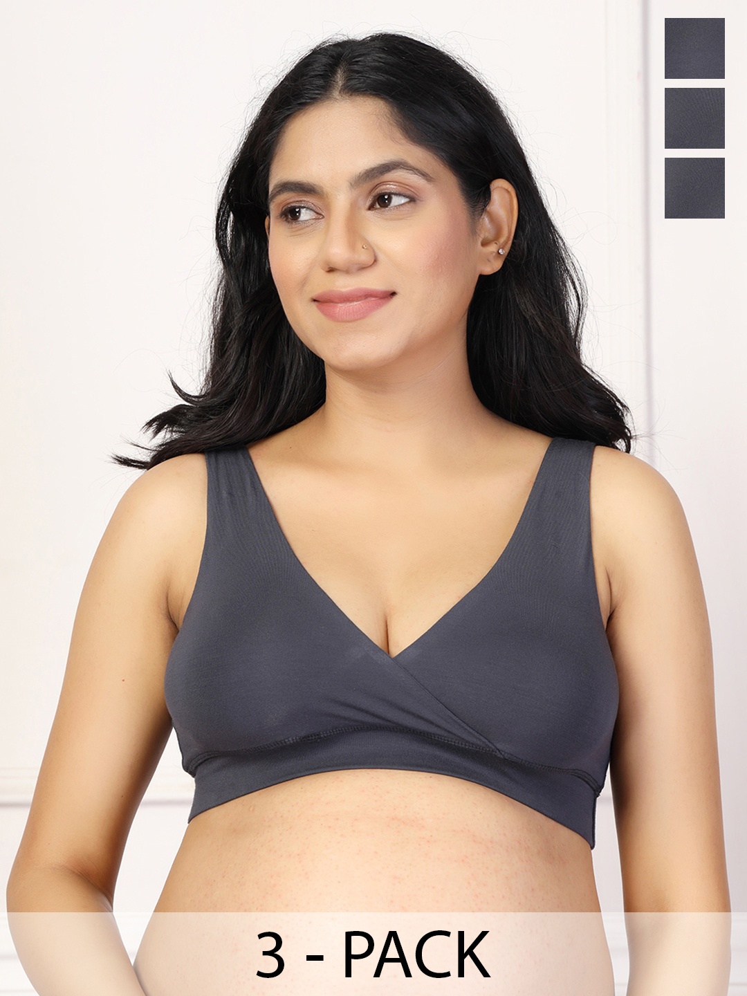 

House Of Zelena Women's Pack of 3 Maternity Bra, Grey