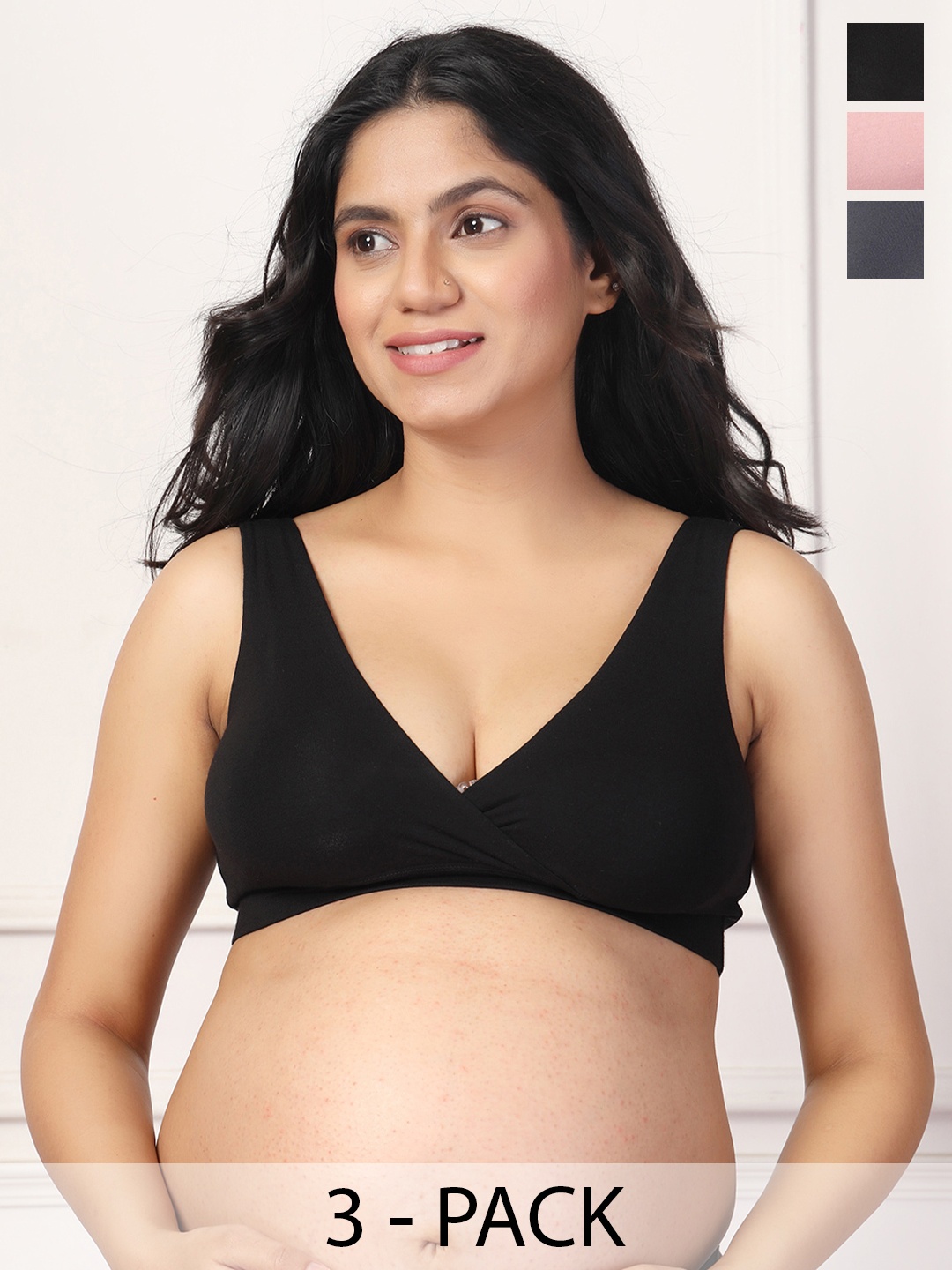 

House Of Zelena Women's Pack of 3 Maternity Bra, Black