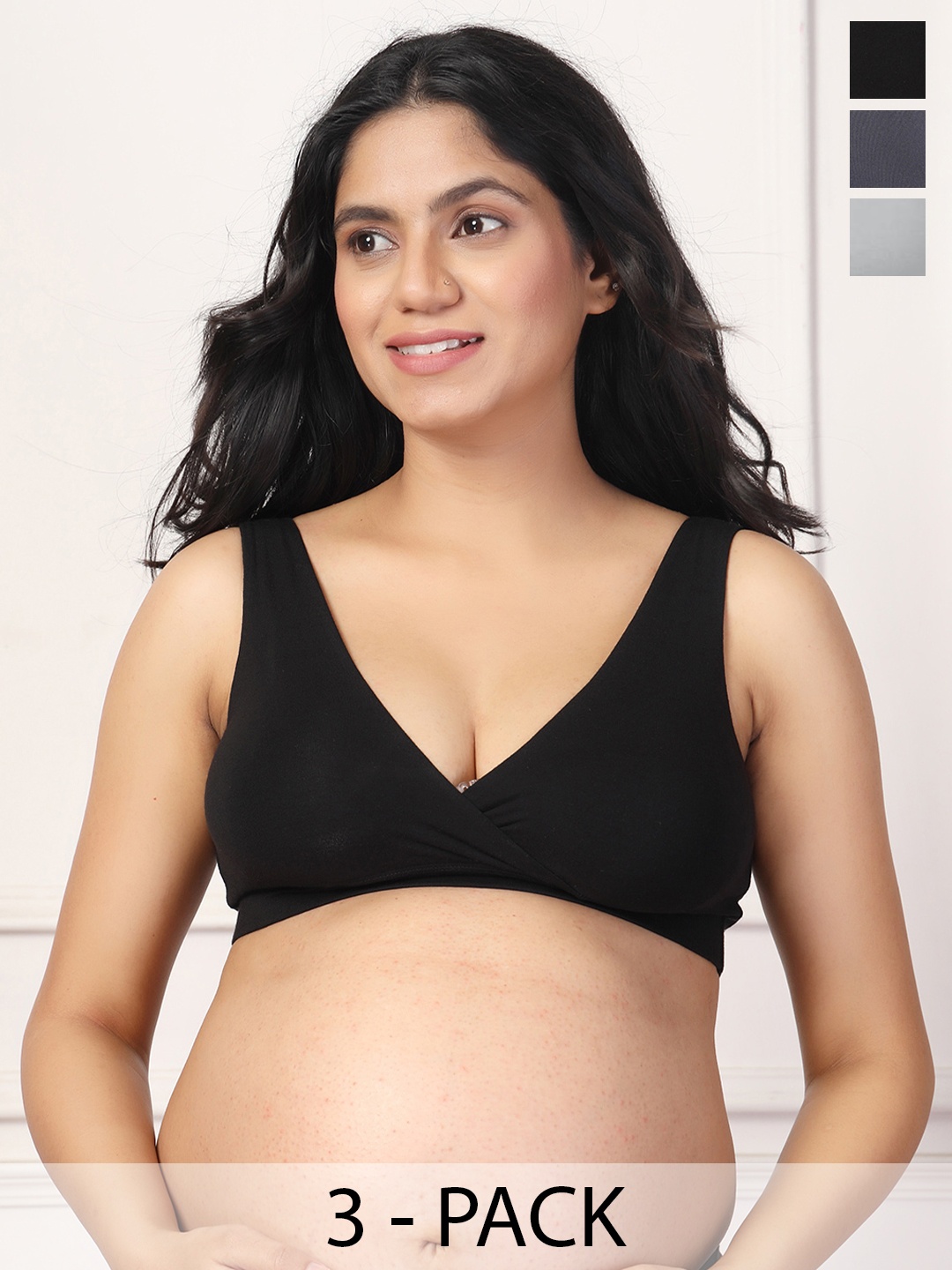 

House Of Zelena Pack of 3 Stretchable Lightly Padded Maternity Feeding Bras, Black