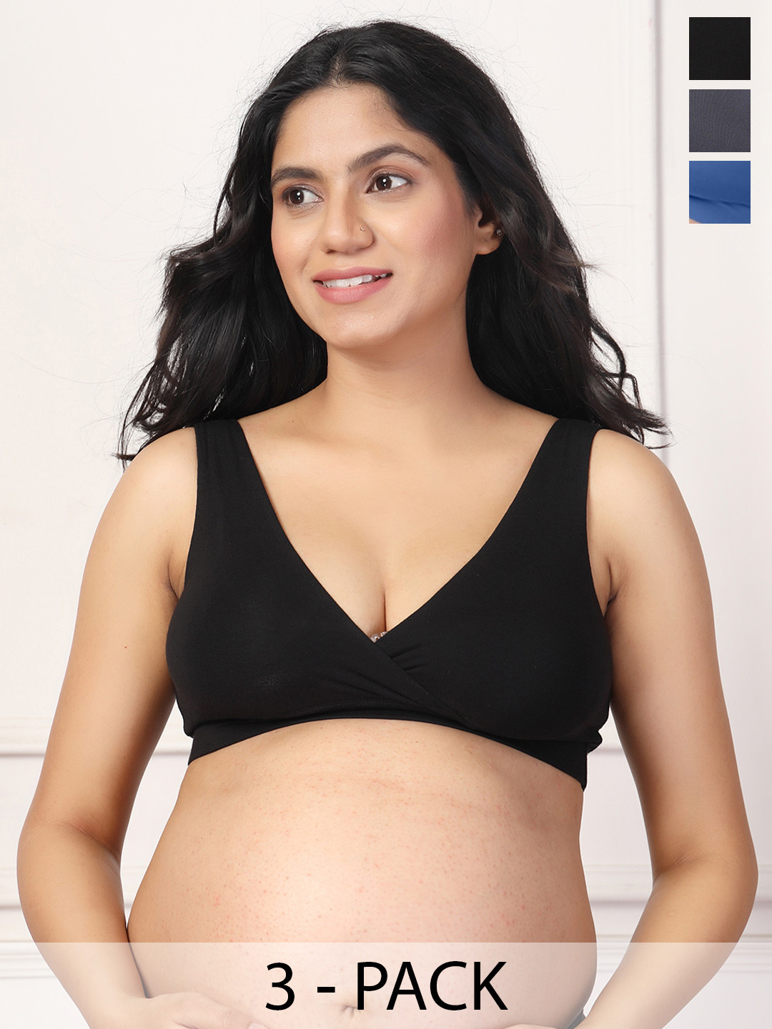 

House Of Zelena Women's Pack of 3 Maternity Bra, Black
