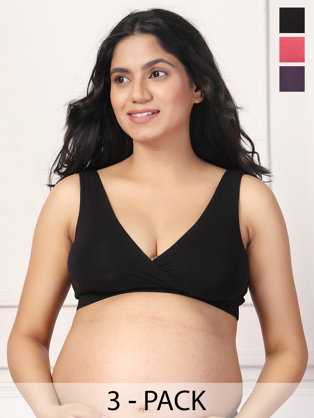 

House Of Zelena Women's Pack of 3 Maternity Bra, Black